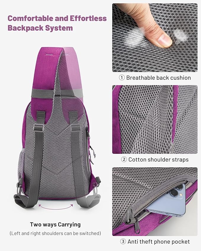 OIWAS Sling Bag Crossbody Backpack for Men, One Strap Backpack Hiking Daypack Chest Bag for Women