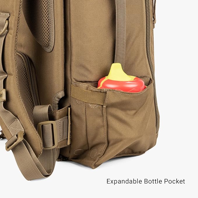 Tactical Baby Gear Daypack Tactical Diaper Bag Backpack for Dads - MOLLE compatible, Built-in Changing Mat, Stroller Straps (Coyote Brown 4th Gen)