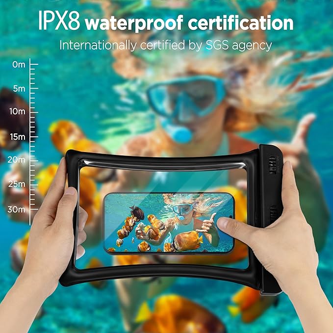 CACOE [Floatable Floating Universal IPX8 Waterproof Phone case 2 Pack-Up to 10.0",Adjustable Lanyard Phone Pouch,Cellphone Dry Bags for Vacation Beach Pool Kayak Cruise Travel Essentials（Black+Pink）