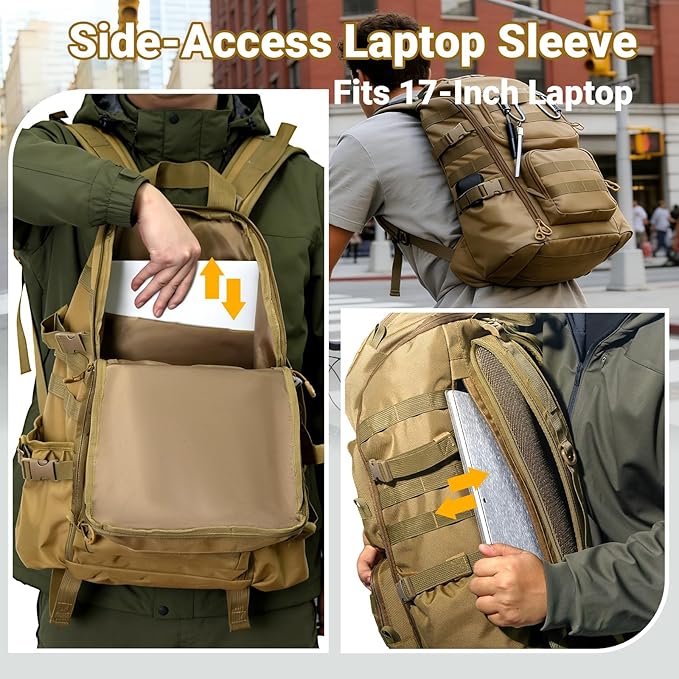 kokkoya Lightweight Tactical Backpacks with Laptop Compartment for Men 40L EDC MOLLE Military Style 17 in Computer with Cup Holder Travel Hiking Daypack