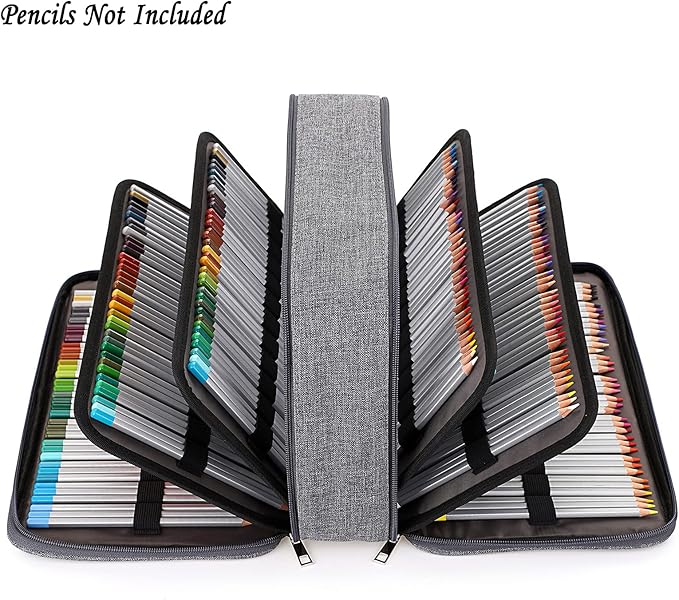 BTSKY Colored Pencil Case 360 Slots Pencil Bag Organizer High Capacity Holder with Double Zippers Multilayer for Crayola Colored Pencils Watercolor Pens & Gel Pens Grey