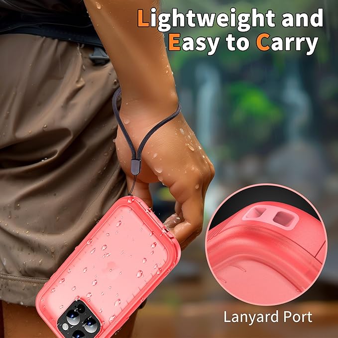 Cozycase for iPhone 15 Pro Waterproof Shockproof Dustproof Case - Heavy Duty/360 Full Body/Military Grade/Protective/Rugged 【8FT Drop Proof】 Built in Screen/Camera Protector with Lanyard Pink