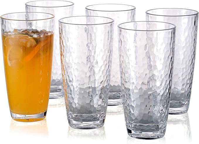 KOXIN-KARLU Hammered 26-ounce Plastic Tumbler Acrylic Glasses, set of 6 Clear