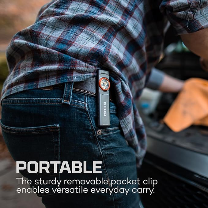 NEBO Slim Mini Pocket Light 2-Pack | Rechargeable, 250 Lumens, 2 Light Modes, Small Flashlight for EDC & Emergencies, Magnetic Base, Lightweight, Water Resistant & Durable, Includes Charging Cable