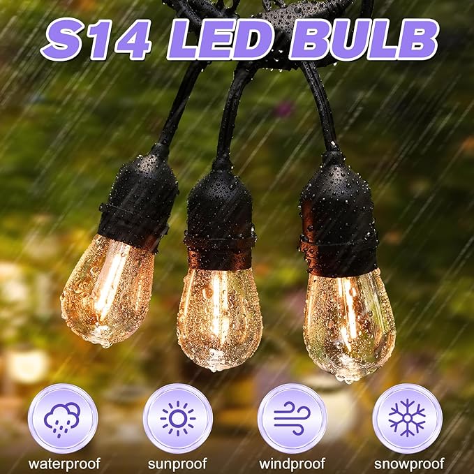 GvvooHome 28 Pack S14 Bulbs for Outdoor String Lights, Shatterproof LED Replacement Bulbs for Patio String Lights Outdoor Waterproof, E26 Base, Soft White 2200K, Dimmable