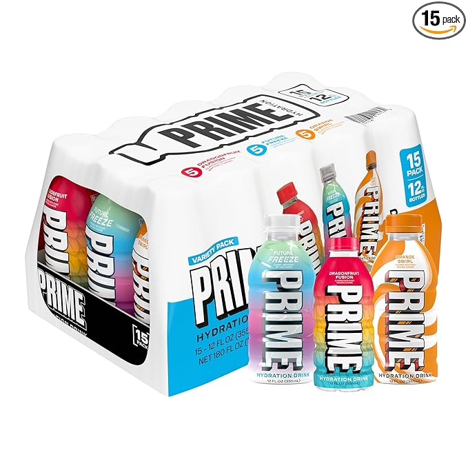 PRIME HYDRATION Variety, Dragonfruit Fusion, Orange Swirl, & Future Freeze Sports Drinks, Electrolyte Enhanced to Replenish Fluids, Zero Added Sugar, B Vitamins, Antioxidants, 12 Fl Oz, 15 Pack
