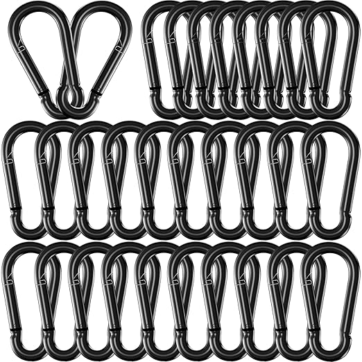 30 Pack 3" Heavy Duty Spring Snap Hook Carabiners, M8 5/16" Galvanized Steel Black Carabiner Clip, Quick Link Keychain for Hammock Swing Set Outdoor Travel Camping Fishing Hiking