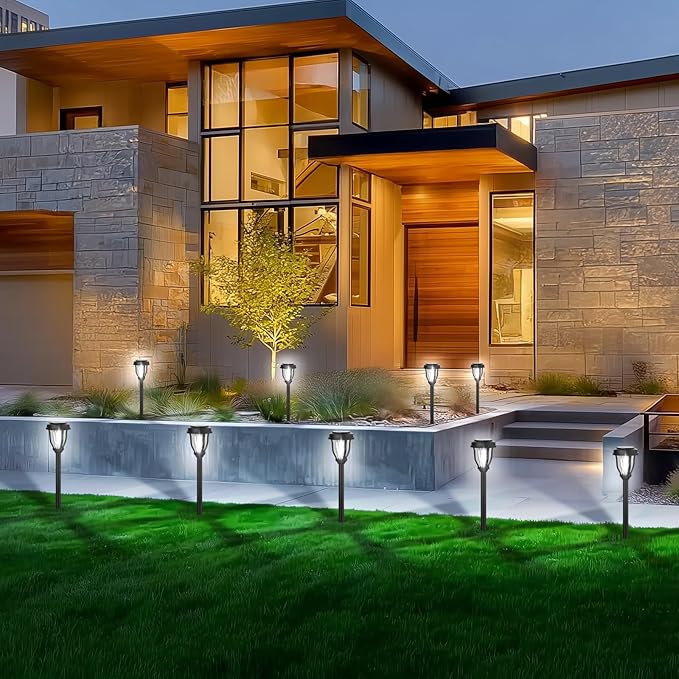 DERAYSION 12 Pack Solar Lights Outdoor, Solar Pathway Lights Auto On/Off Waterproof LED Garden Lights for Landscape Path, Yard, Walkway, Driveway, Sidewalk, Cold White