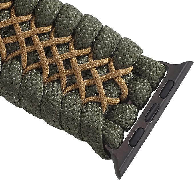 Savior Survival Gear Paracord Watch Band, Compatible with Apple Watch Band 49mm 46mm 45mm 44mm 42mm - iWatch Band Series Ultra 10 9 8 7 6 5 4 3 2 1 SE – Adjustable strap for men (Green - Khaki, Large)