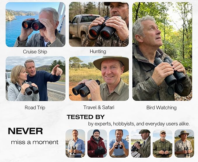 Hontry 10x42 Binoculars with IPX7 Waterproof Protection for Bird Watching, Hunting, Cruise Ship, Travel and Safari