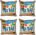 Ambesonne Tiki Bar Decorative Throw Pillow Case Pack of 4, Rusty Vintage Sign Aloha Exotic Cocktails and Coconut Drink Antique Nostalgic, Cushion Cover for Couch Living Room Car, 24", Brown Blue