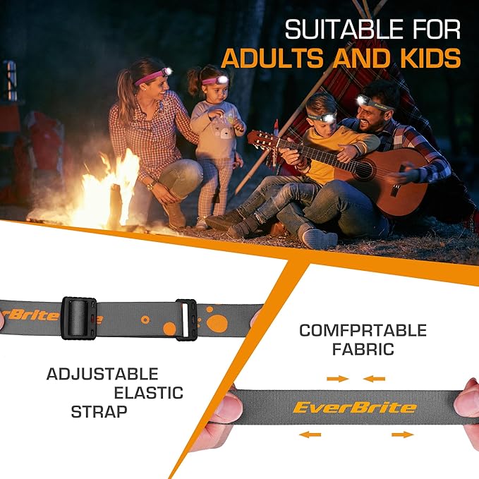 EverBrite Rechargeable Headlamp, 2 Pack Kids & Adult Headlamp with White/Red/Green Light, Memory Function, 120° Adjustable, IP54 Waterproof Head Lamp for Camping, Running & Emergencies, Gift Choice