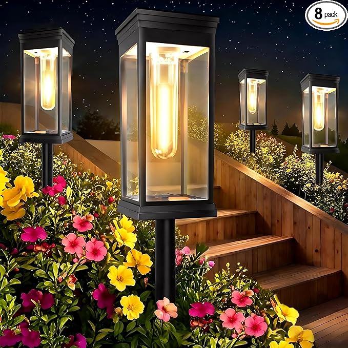 8 Pack Solar Pathway Lights Outdoor,IP65 Waterproof - Bright Solar Lights Outdoor,Auto On/Off Pathway Lights Solar Powered,Solar Path Lights for Walkway Driveway Garden