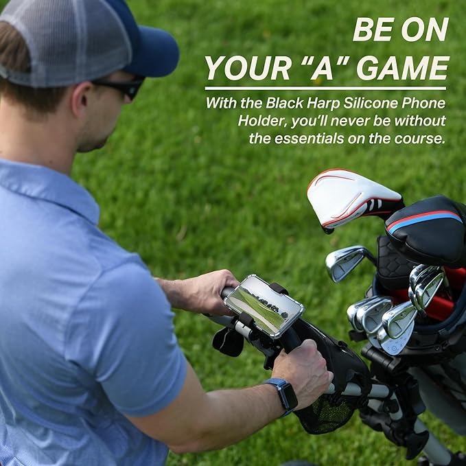 Golf Push Cart Phone Holder - Silicone Phone Mount Compatible with Clicgear, Sun Mountain, Caddytek, Rovic, Caddy, Bag Boy & More- Golf Push Cart Accessories for Cell Phones