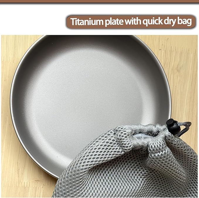 7.5Inch Titanium Plate With Knife Fork Spoon Set Of 4 - Ultralight For Backpacking, Hiking, Travel Dinnerware Easy Clean Compact