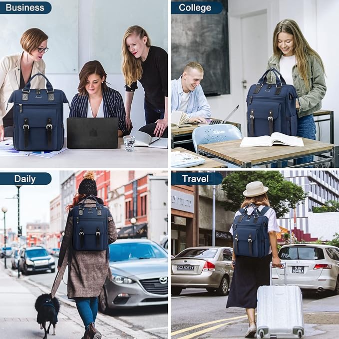 LOVEVOOK Laptop Backpack for Women Work Travel Commuter Backpack Business Computer Bag Doctor Nurse Bags College Backpack Purse, 17 Inch, Blue-black
