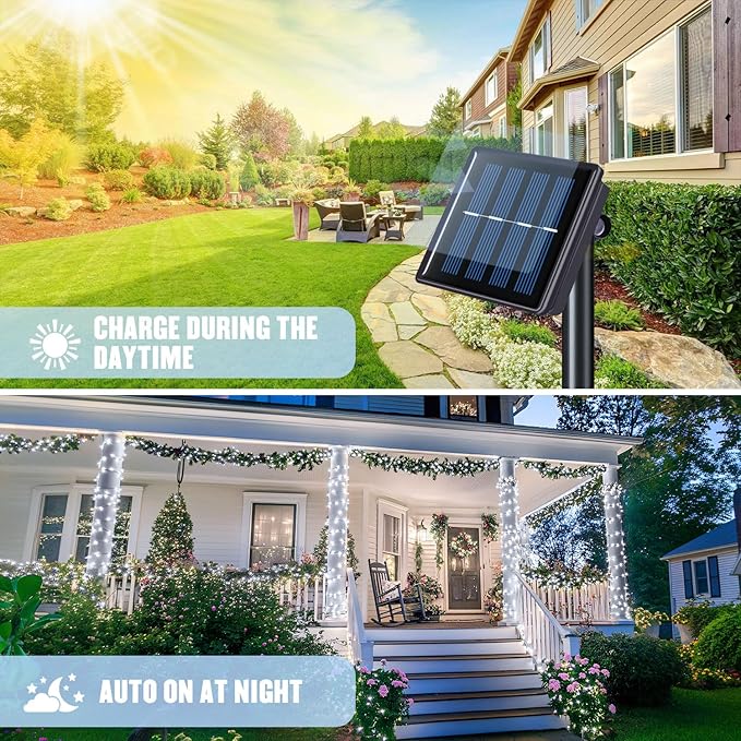 JMEXSUSS 2 Pack Solar String Lights Outdoor Waterproof, Total 400 LED 151FT Solar Christmas Lights Outdoor, 8 Modes Christmas Light for Outside Patio Yard Tree Decorations, White