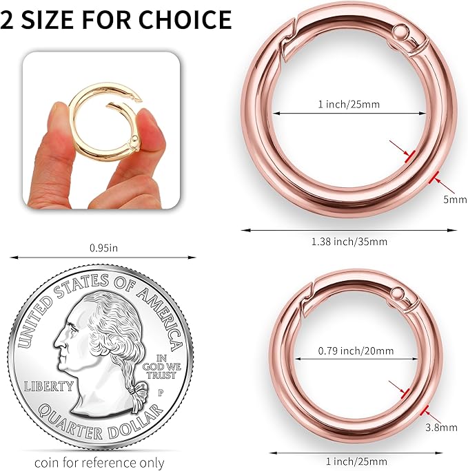 Gkeygo Key Ring Clip, 4/5 Inch Keychain Rings, 8 Pack Round Carabiner Clip for Keys, Buckle, Bags, Purses - Key Chain Hooks Replacement Keychains Lanyard DIY Crafts - Gold, Rose Gold