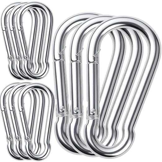 10Pack 5.5 Inch Spring Snap Hooks, Heavy Duty Carabiner Clips for Swing, 12MM 1/2” Quick Chain Link Buckle Clip Keychain Carabiners for Hammock Fitness Gym Boating-1350lbs Capacity