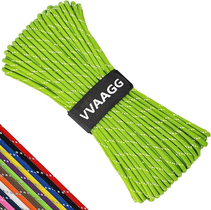 VVAAGG Reflective Paracord Rope 100FT, 7 Strand Nylon para Cord Lanyard Utility 550 Parachute Cord, 4mm Thin Tent Rope for Outdoor Camping Hiking