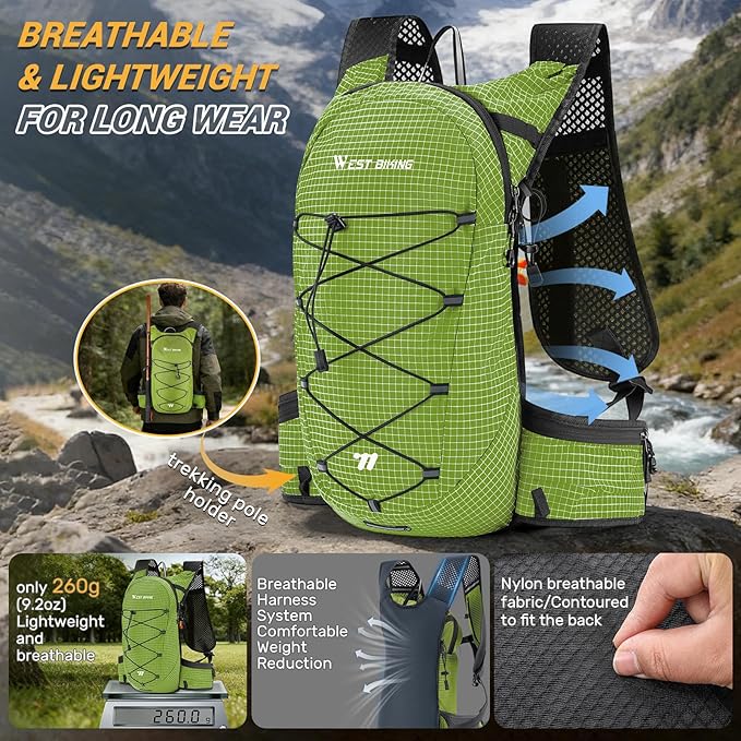 Lightweight Hydration Backpack with 2L Water Bladder Running Hydration Vest Backpack Specialized Hydration Pack for Cycling, Hiking, and Mountaineering