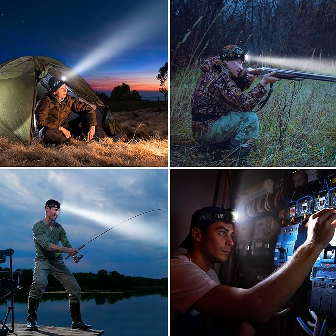 Lighting EVER LED Headlamp Rechargeable 2 Packs - Super Bright Head Lamp with 5 Modes for Camping & Hiking Gear Essentials, IPX4 Waterproof Headlight Flashlight with Red Light, USB Cable Included