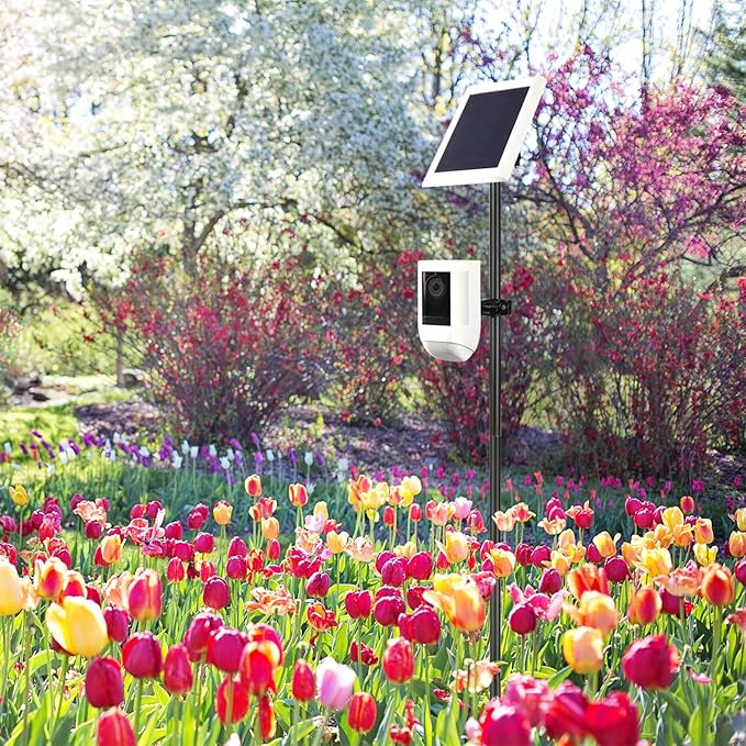 31.49 or 47.24 inch Ground Stake Mount Stand with Solar Panel Mount for Ring, Blink, Arlo, Eufy, Wyze, Google Nest, Simplisafe Cameras and Solar Panels Ground Stake Bracket（Black）