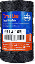 HONGDA Tarred Bank Line Twine, 1920 Feet Nylon Twine #9 Bank Line-Black Nylon String 1.1mm, Black Strong Twisted Seine Rope Ideal for Gardening, Construction, Gear Tying, Jungle Survival