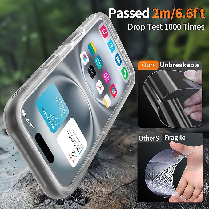 Cozycase for iPhone 16 Case Waterproof - 360 Heavy Duty with Screen/Camera Protector Shockproof IP68 Underwater Dustproof Water Dust Shock Proof Full Body/Front and Back Case Frosted Clear 6.1 inch