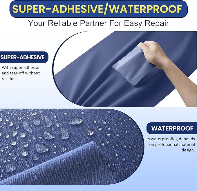 Self-Adhesive Canvas Repair Tape, 8.3" x 11" Waterproof Canvas Repair Patch, Fabric Patch Repairs Kit for Furniture, Tents, Sunbrellas, Boat Covers Awnings, Couches, Clothes, Bags Dark Blue