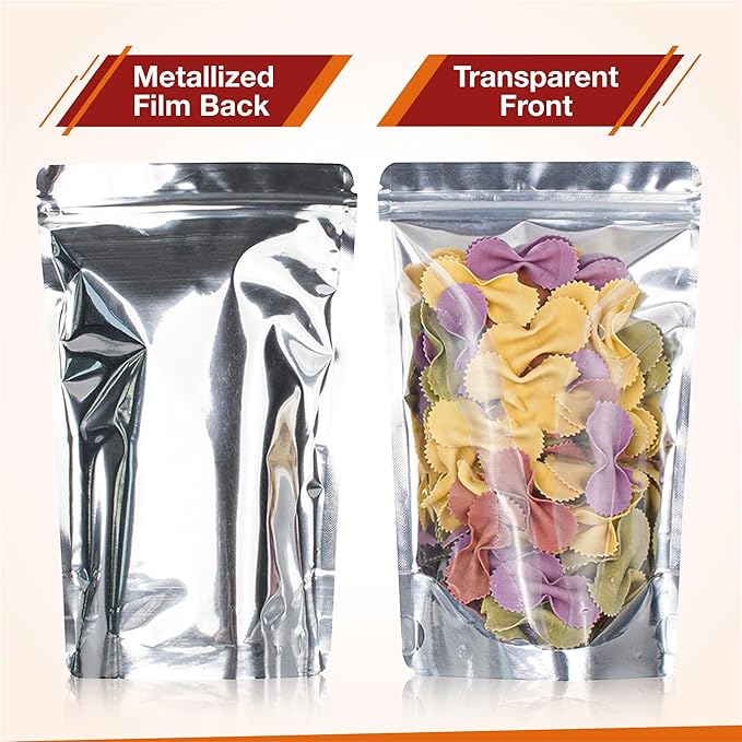 BELLE KR® Mylar Bags for Food Storage- Pack Of 100 (30 Pieces 4"x6" and 5"x8" and 40 Pieces 6"x9") Resealable Mylar Ziplock Bag with 7.5mil Thickness with Labels
