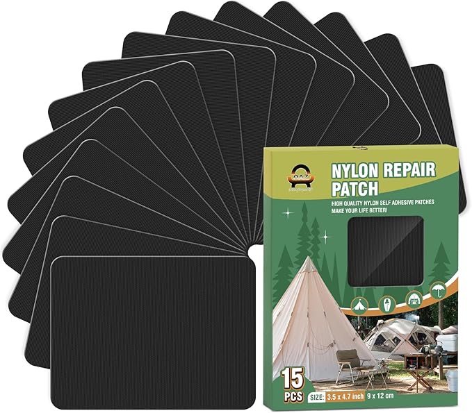 OAZ 15 Pieces 3.5 x 4.7 inch Nylon Repair Patches Nylon Fabric Patch Self-Adhesive Tent Repair Tape Waterproof Lightweight Repair Patches Repair Patch Kit for Clothing Down Jacket Bag (Black)
