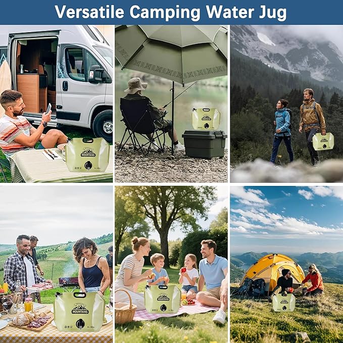 Water Jug Camping 2.1 Gallon Collapsible with Spigot, BPA Free Portable Water Pouch Foldable Water Bags for Outdoor Hiking, Travel and Emergency & Water Storage Containers (Beige-4Pcs)
