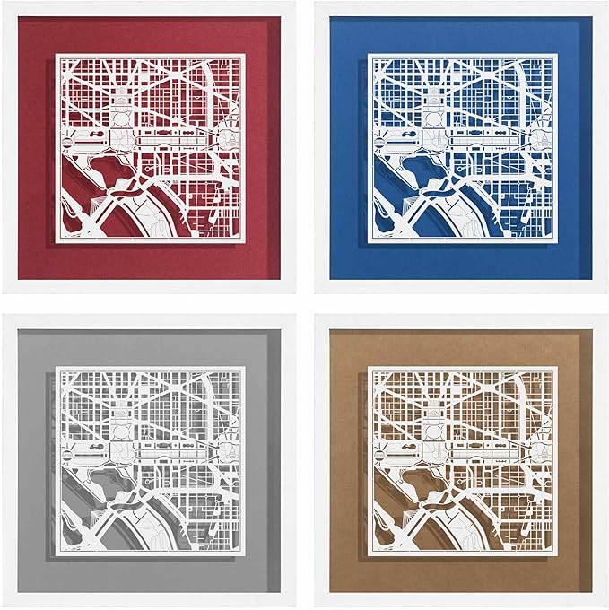 O3 Design Studio Washington D.C. Cut Map Framed, White map, White Frame, 9x9 inches, Paper Cutting Art Work, Gift Boxed, 4 Background Color, self-Changing, Wall Art
