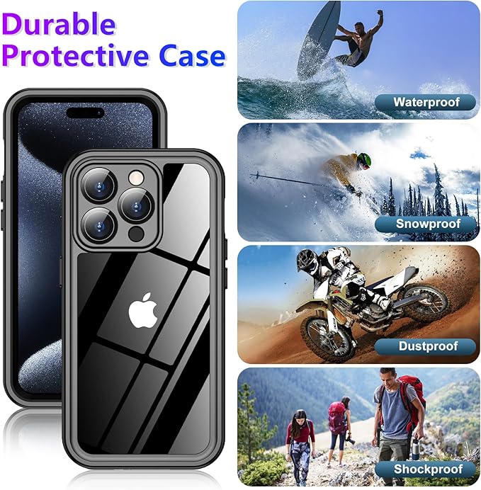 2025 New Designed for iPhone 15 Pro Case Waterproof, [Military Grade Shockproof][Glass Camera Protector & Built-in Screen Protector][IP68 Underwater][Dustproof][Dropproof] Full Phone Case 6.1"