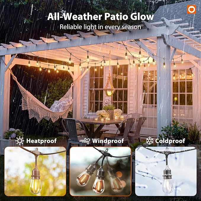 addlon 100FT Outdoor String Lights with Remote Dimmable Patio Lights Waterproof Shatterproof Edison Bulb for Outside Backyard Porch Garden Bistro Pergola Party Decor, Warm Ambience Lighting