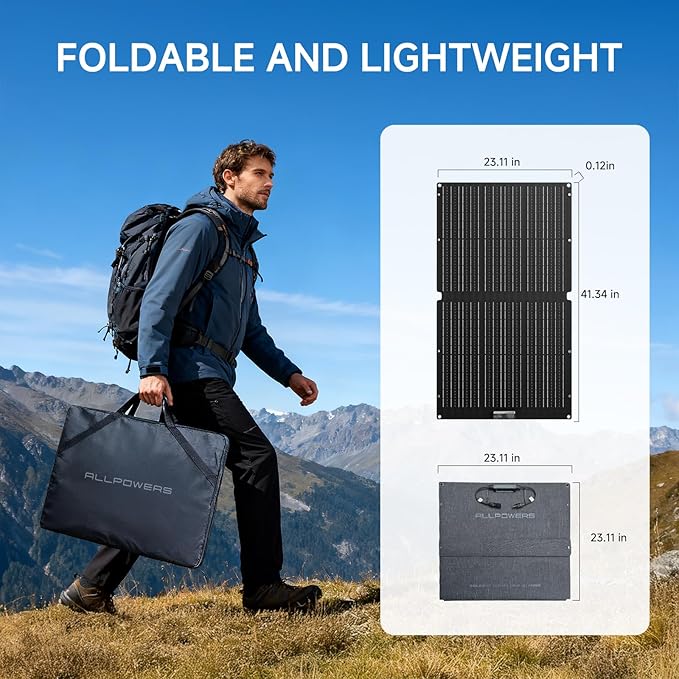 ALLPOWERS SE100 100W Portable Solar Panel Charger,High-Efficiency 23-25% Monocrystalline Solar Cell with IP68 Waterproof,Foldable Design for Outdoor Camping,Emergency Power,and Portable Generators