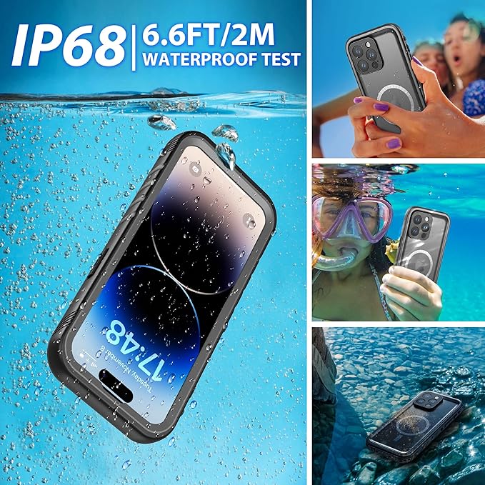 SPORTLINK for iPhone 14 Pro Case Waterproof - Buit in Screen Protector [Compatible with MagSafe][IP68 Underwater][6.6FT Military Dropproof][Dustproof] Full Body Shockproof Phone Case 6.1"