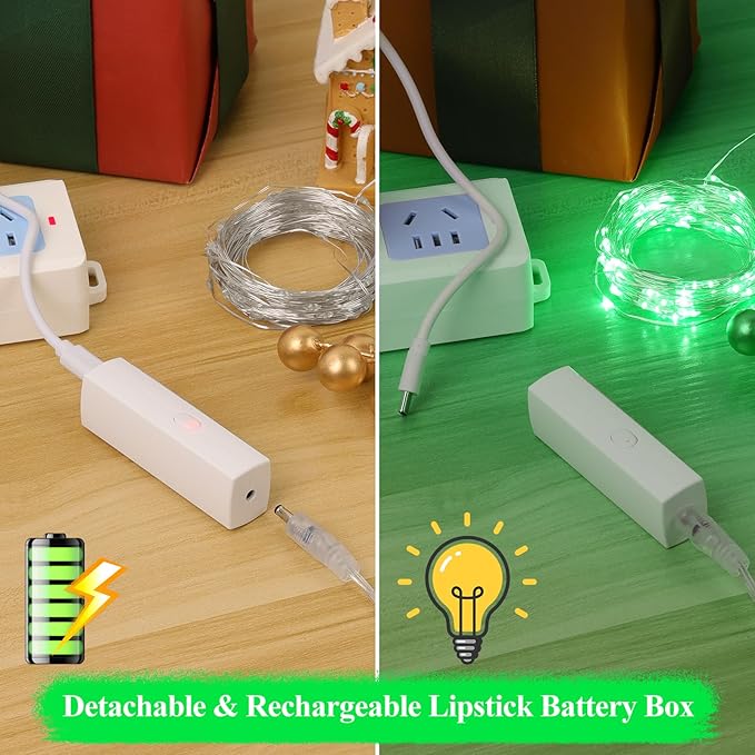 Lakumu Fairy Lights Battery Operated St. Patrick's Day, Rechargeable Copper Wire Battery Powered String Lights with Timer & 8 Modes for Bedroom Christmas Decoration Party Wedding (5M/16FT Green)
