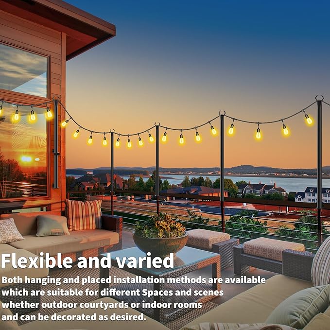 AHRLHR 5 Ft String Light Poles 2 Pack, String Light Poles for Outside with Fixing Clips,Hanging Light Poles for Deck Fence Garden Backyard Wall Bistro,Metal Poles for Outdoor String Lights