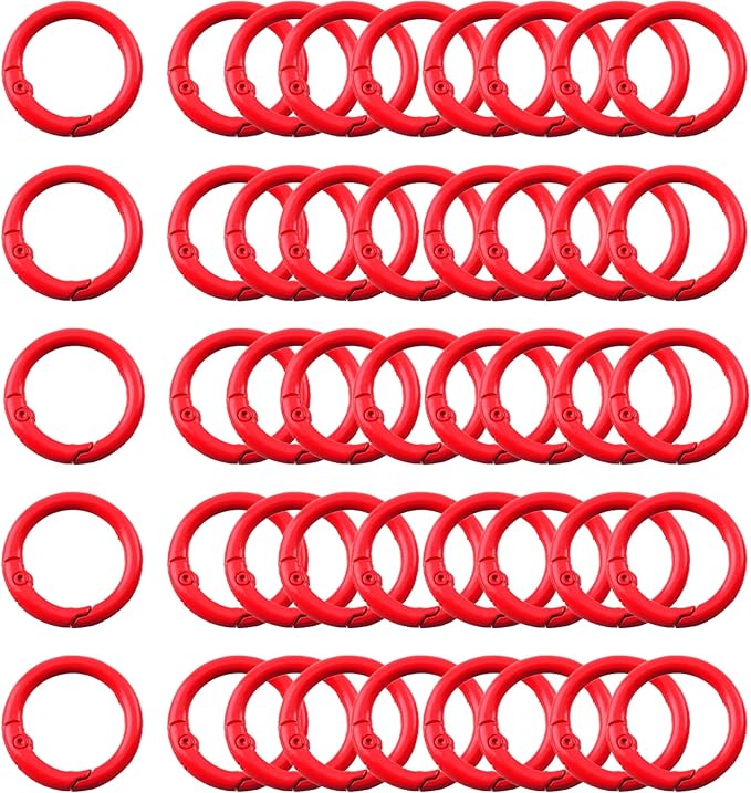 Carabiner Clip 48Pcs Red Metal Key Ring Clip Circle Keychain Rings Bulk Spring O Ring Round Cute Carabiner Spring Snap Hook Key Chain Clips for DIY Keychain Bag Charm Handbag Purse Dog