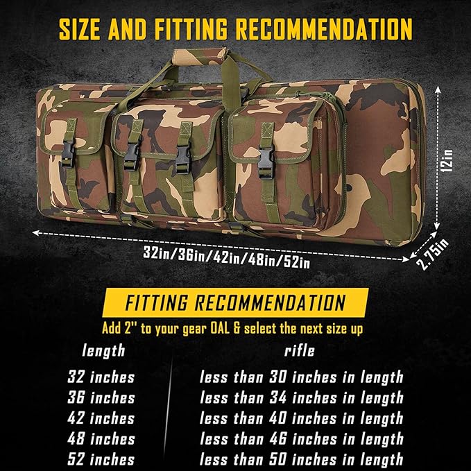 DULCE DOM 32/36/42/48/52 inch Double Rifle Case Soft Gun Bag for Rifles Pistols Storage & Transportation, All Around Shooting Range Tactical Backpack for Hunters Shooters, Gift for Boyfriend, Husband
