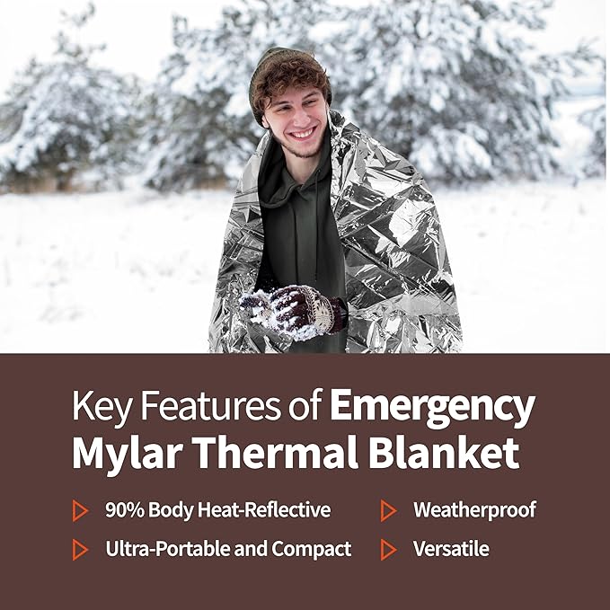 Emergency Blanket 4 Pack, Reflective Thermal Blanket, Space Mylar Blankets Survival Gear,82" X 52"