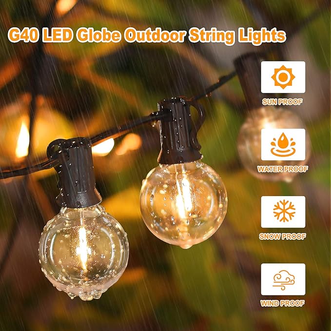 Bosceos 25FT Outdoor G40 LED Globe String Lights Dimmable Waterproof Shatterproof Light Strings with 13 Bulbs Connectable Commercial Hanging Lights for Christmas Patio House Backyard Balcony Party