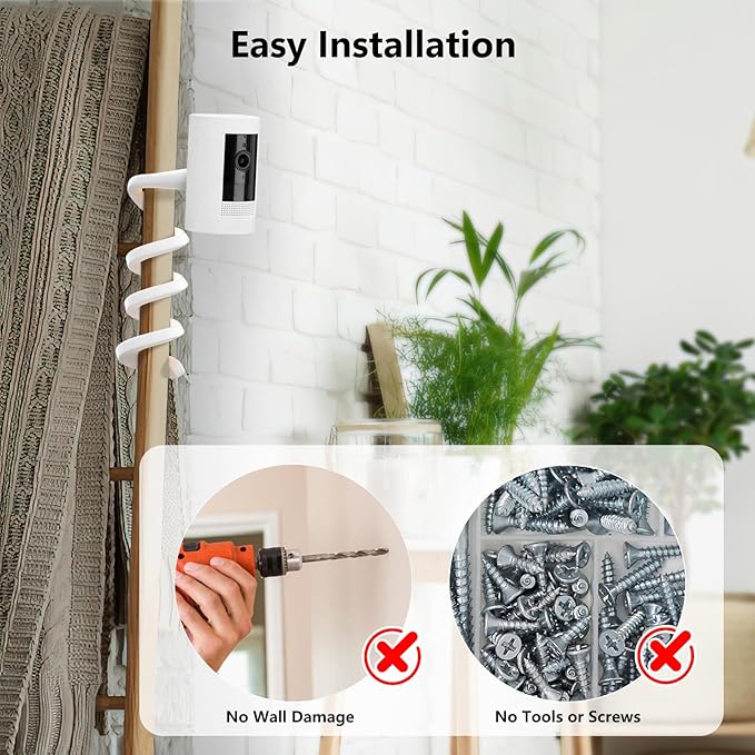 2Pack Flexible Twist Mount for Stick Up Cam Battery/Plug-in 3rd Gen/𝐑𝐢𝐧𝐠 Outdoor Cam Plus & 𝐑𝐢𝐧𝐠 Spotlight/Pro/Plus (Battery), Easy Installation Mounting Bracket Without Drilling (White)