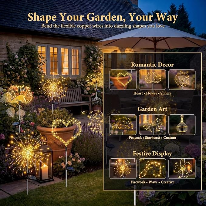 Solar Firework Lights, 6 Pack 120 LEDs 8 Lighting Modes Twinkle Solar Garden Lights Outdoor Waterproof for Yard Patio Walkway Pathway Party Wedding Balcony Decorative - Girts for Women Mom