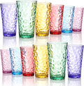 Bravario Hammered Plastic Drinking Tumbler, Dishwasher-Safe Premium Quality Water Glasses, BPA-Free Reusable Mixed Colors Assorted Stackable Cups, 22 oz Set of 12