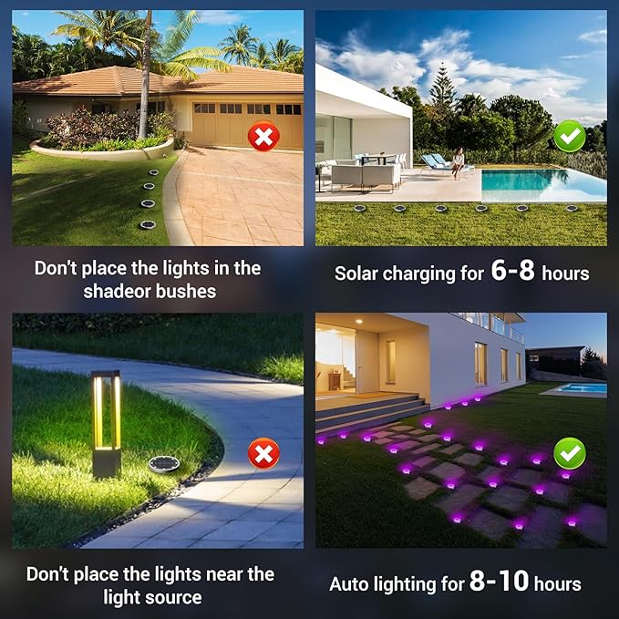 Peasur Solar Ground Lights Outdoor, 8 Pack Flat Solar Powered Disc Lights, IP68 Waterproof, Anti-Rust, Landscape Lighting for Pathway Garden Yard Lawn Walkway Landscape Driveway, Purple