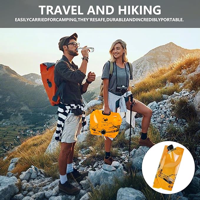 Collapsible 8L Water Storage Bag, BPA-Free Portable Folding Water Jug with Adjustable Faucet, Leakproof Emergency Water Bag for Camping, Hiking, Riding, Outdoor Sport (1, Orange)