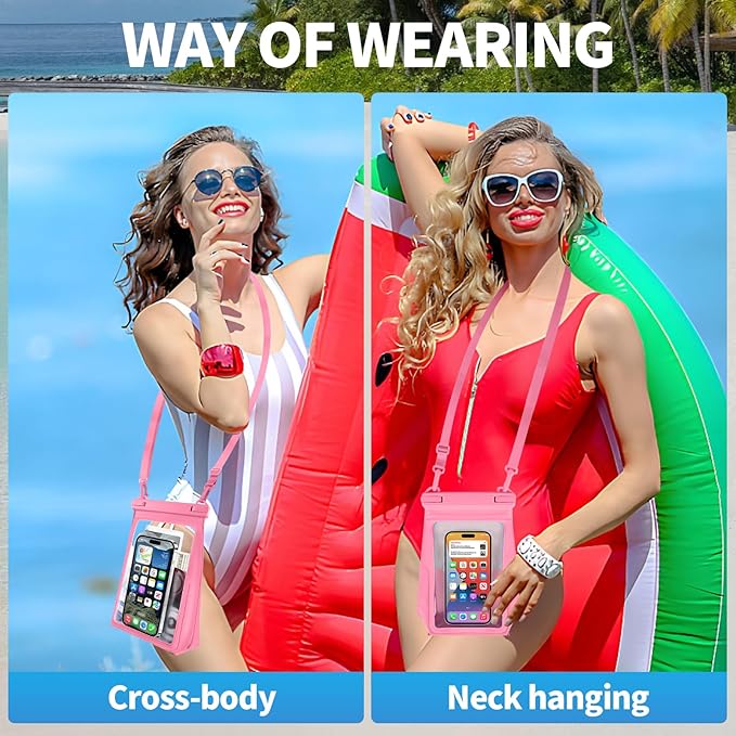 PEDVSTY Large Waterproof Phone Pouch [with Sealing Strip], Cell Phone Dry Bag for iPhone 17 16 15 14 13 Pro Max Galaxy S25 S24 S23 All Devices, Floating Water Proof Bag for Beach Water Park Hot Pink
